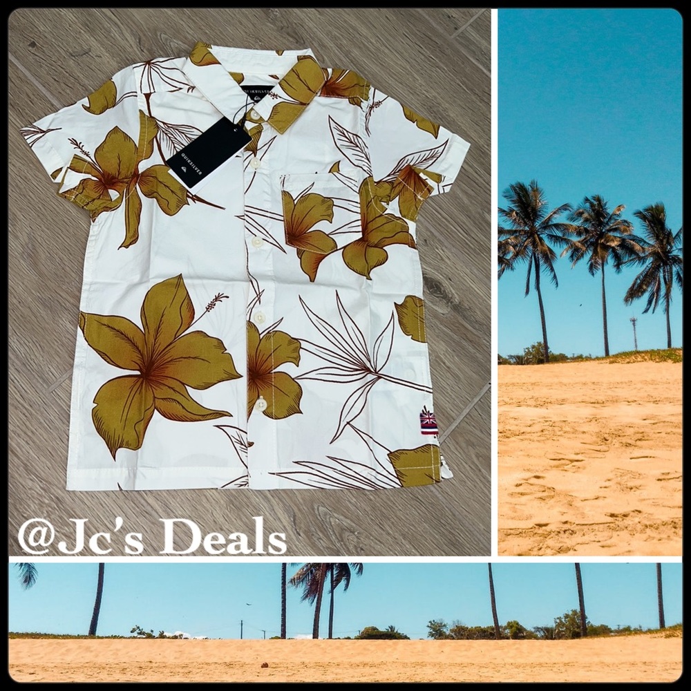 🔆 QUIKSILVER ISLAND BLOOM BUTTON DOWN SHORT FOR BOYS 🔆